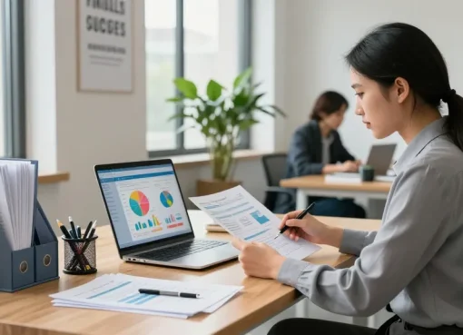 Accounting services for small business shown in a professional office setting with accountants collaborating.