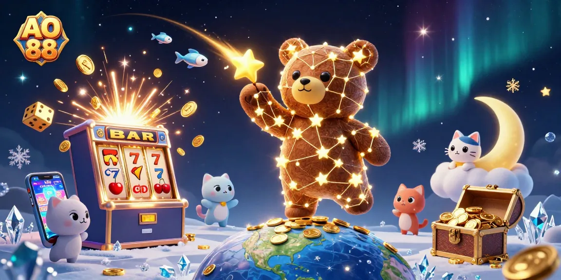 Experience thrilling wins at AO 88 with vibrant gaming elements and engaging characters in an enchanting casino scene.