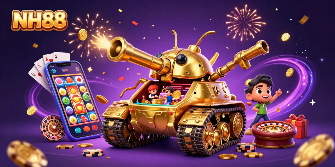 Experience NH88's vibrant casino world bursting with confetti, golden coins, and mini games.